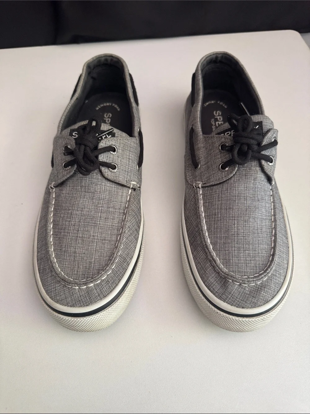 Sperry Memory Foam Top Slider Gray Canvas Moc-Toe Boat Shoes
